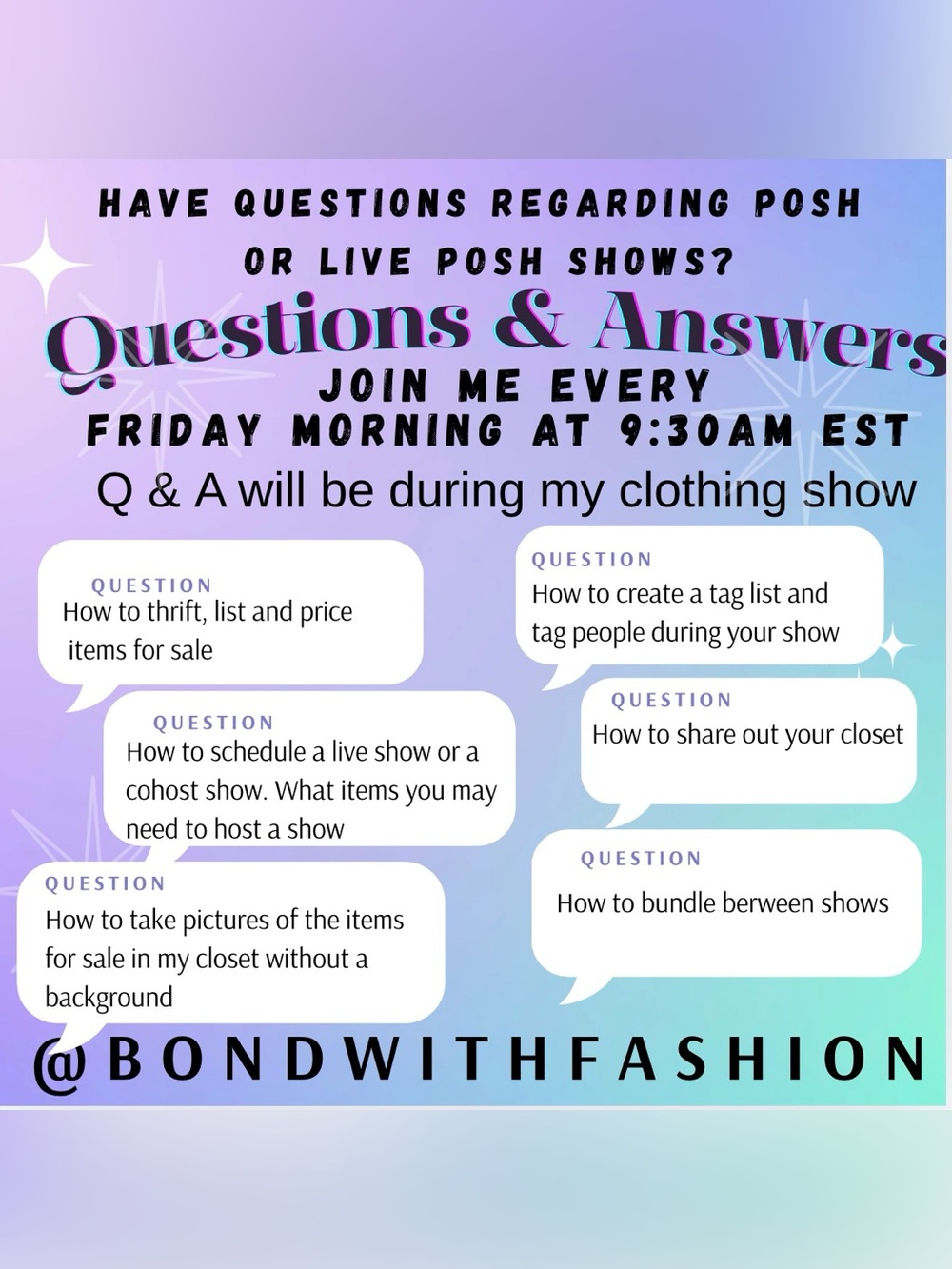 Q & A FOR POSH/POSH LIVE SHOWS - Picture 1 of 3